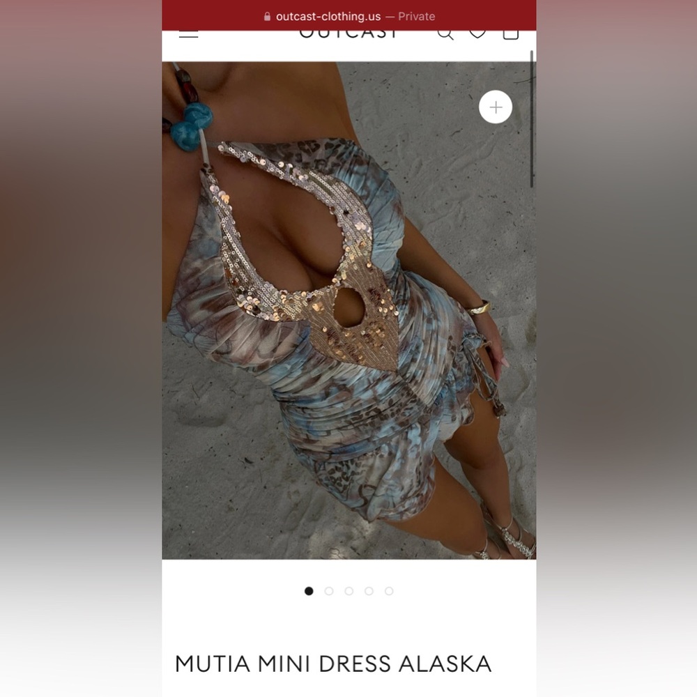 Blue and Brown Sequin Embellished Cut-Out Mini Dress